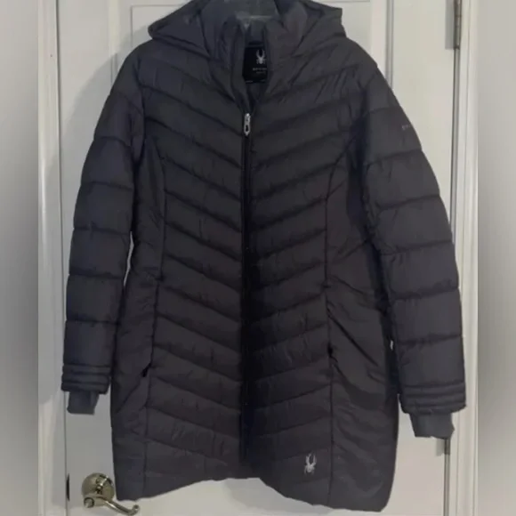 $399 Warm Winter Puffer Coat by Spyder gray ~ Jacket Large - Picture 1 of 4